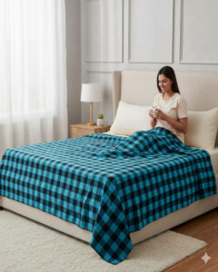 Tharunsha Elite 100% Pure Cotton Blanket/Single Size Solapur Cotton Chaddar/Bedsheet/Reversible Blanket for Daily use (60x90 inches) Set of 1 (Pink black)