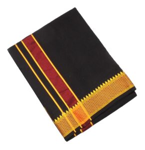 Tharunsha Elite 100% Cotton Men's Single Dhoti -2 Mtrs/Mundus/Lungi Green Border Set 1