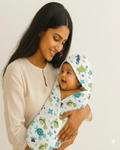 Tharunsha Elite Muslin Cotton Baby Hooded Towel – Soft, Breathable & Quick-Dry (78×78 cm)