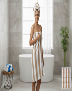 Tharunsha Elite Pure Cotton 500 GSM Ultra Soft Cabana Stripes Beach / Pool Towel Size (36 X 72 inches) Set 4