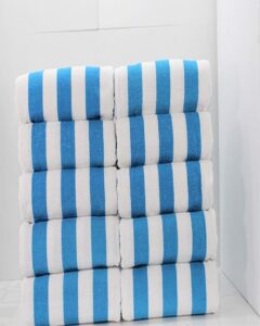 Tharunsha Elite Pure Cotton 500 GSM Ultra Soft Cabana Stripes Beach / Pool Towel Size (36 X 72 inches) Set 10