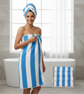 Tharunsha Elite Pure Cotton 500 GSM Ultra Soft Cabana Stripes Beach / Pool Towel Size (36 X 72 inches) Set 4