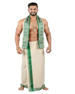 Tharunsha Elite Men’s Cotton Dhoti & Towel Set 1